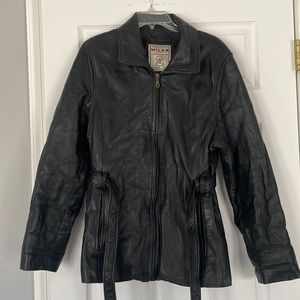 Womens genuine Leather Black coat. Runs small